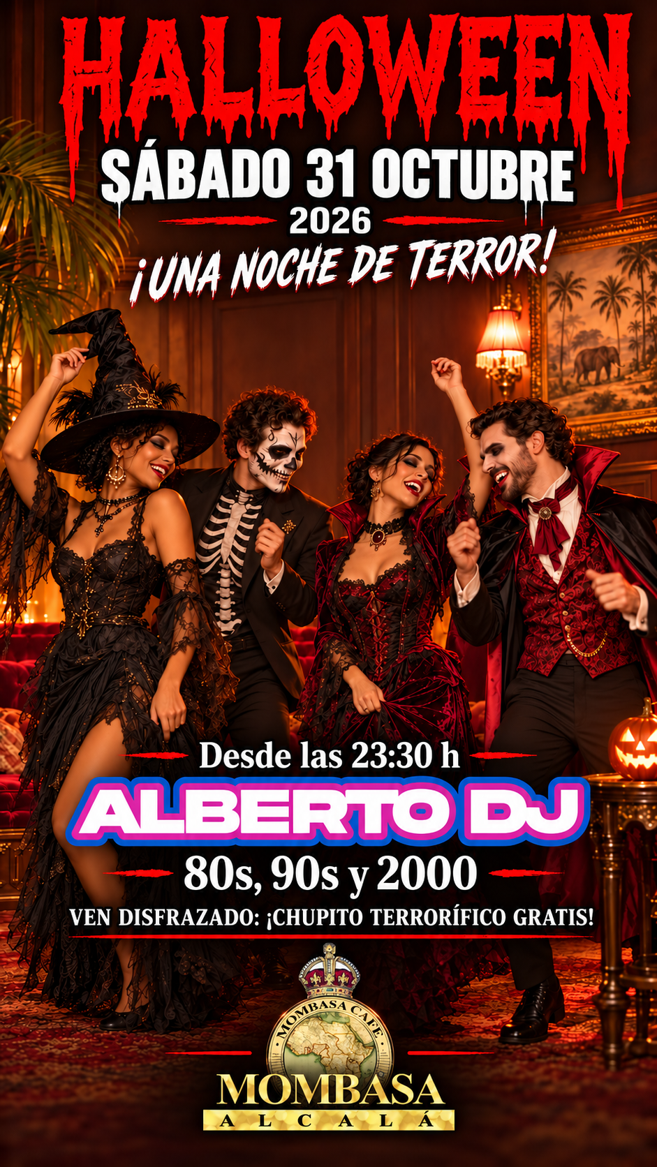 Halloween con Alberto DJ el sábado 31 de octubre de 2026 desde las 23:30 h en Mombasa